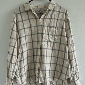 madewell thin flannel off white with dark green plaid